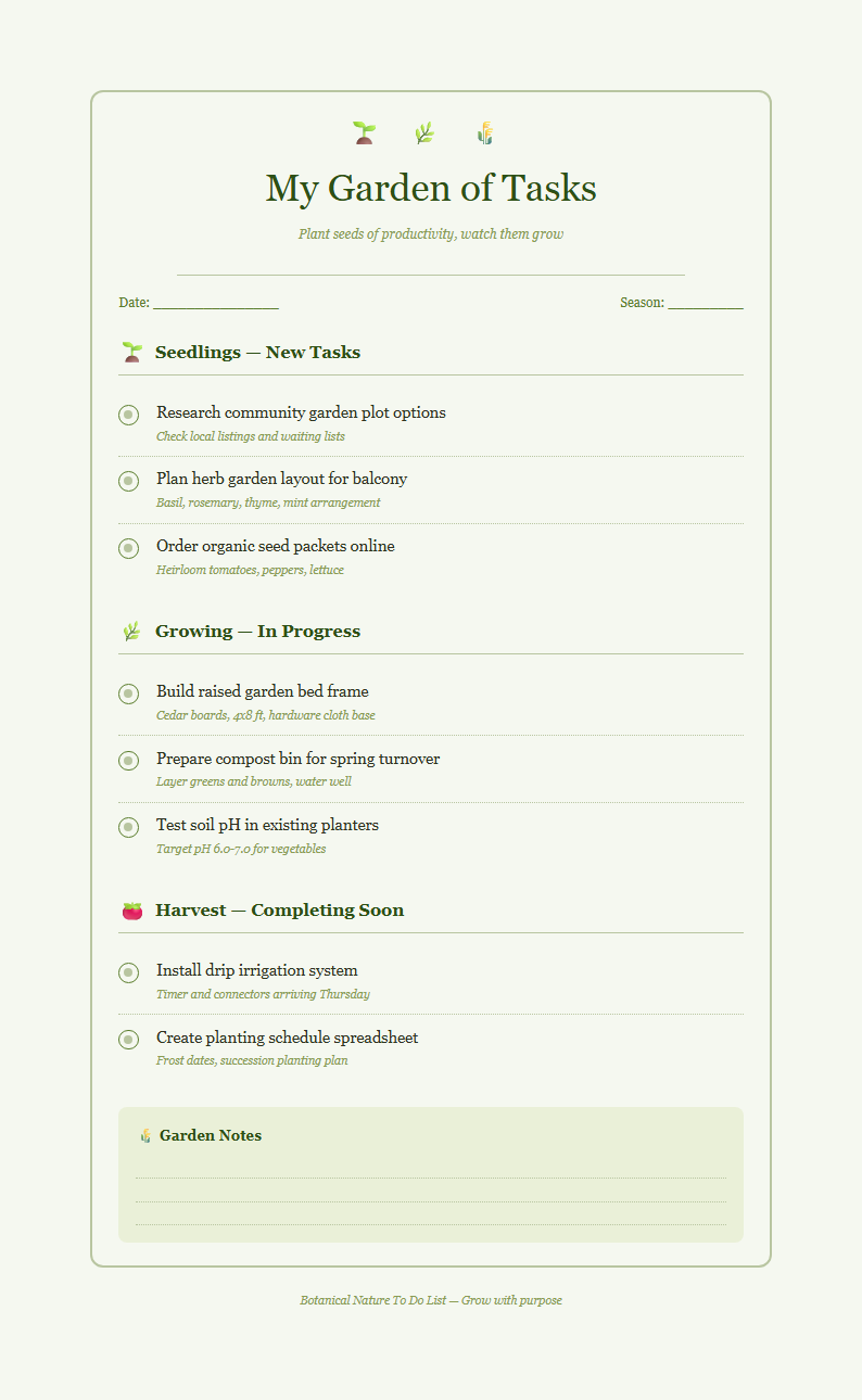 Botanical nature to do list with garden theme